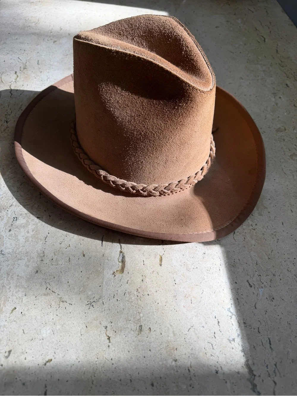 UHCMW Brown Suede Outback Cowboy Hat with Braided Band Men’s Small 1970’s